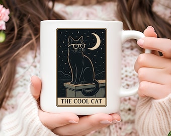Cool Cat Tarot Card Coffee Mug, Cat Lover Gift