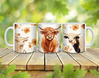 Caneca de café personalizada com vaca das Terras Altas, xícara de animal de fazenda