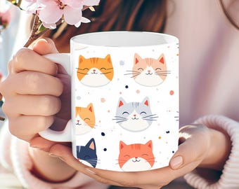 Personalized Kawaii Cat Mug, Cat Lover Gift