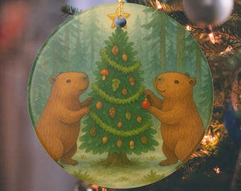 Ornamento Natalizio In Legno Capybara 2D – 9 Cm, Decorazione Per Albero, Regalo Simpatico Per Amanti Animali