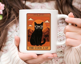 Cool Cat Tarot Card Mug, Halloween Cat Lover Gift