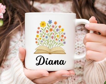 Personalized Floral Reading Mug: Book Lover Gift