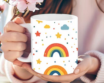 Personalized Rainbow Coffee Mug, Pride Gift, Teacher Gift