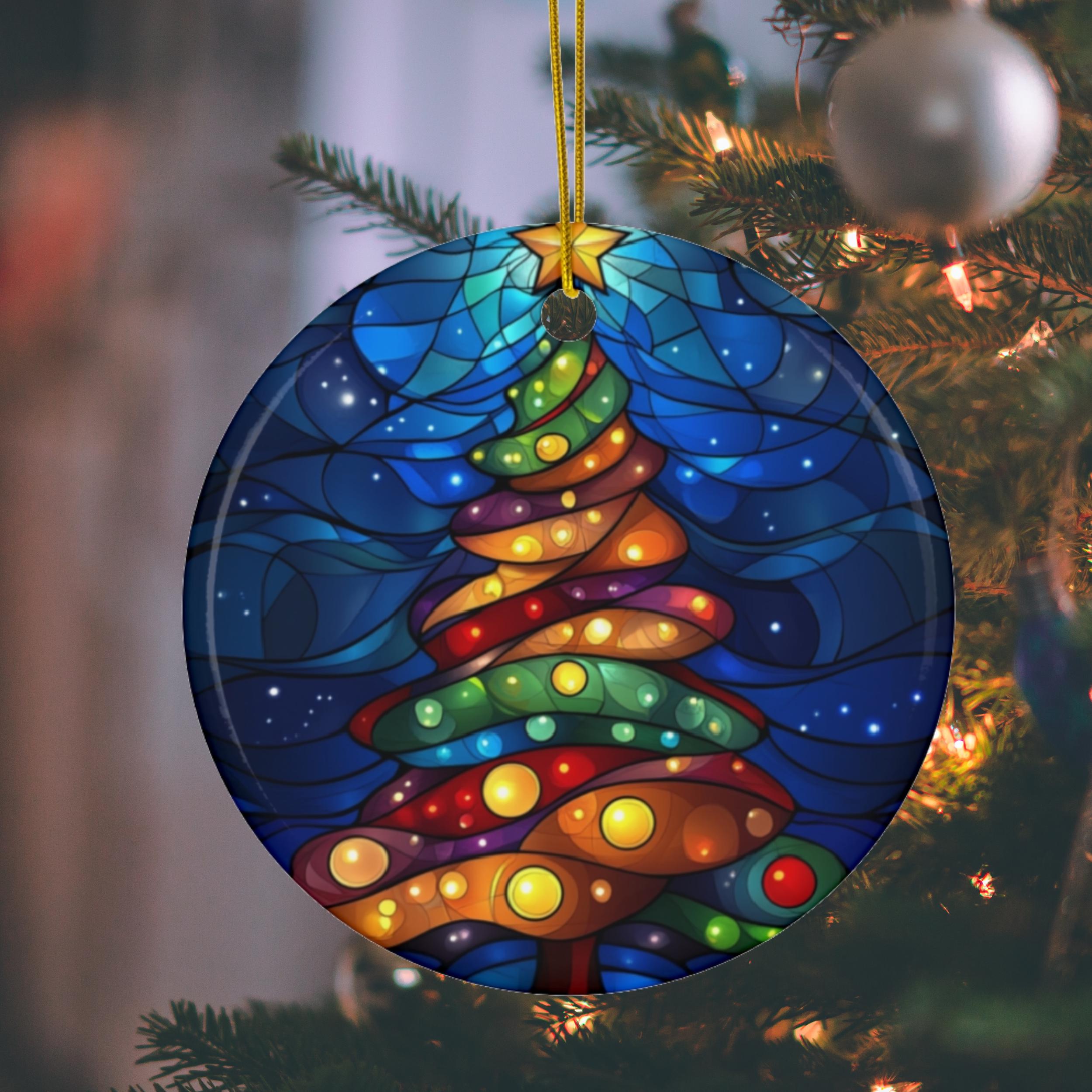 友*@様 ビンテージ オーナメントグラス ステンドグラス クリスマスツリー 高さ ステンドグラスのクリスマスツリーオーナメント、カラフルなホリデー