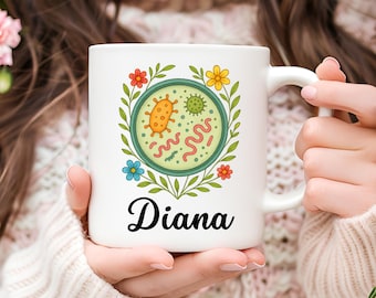 Tazza personalizzata di microbiologia, regalo per insegnante di scienze floreali