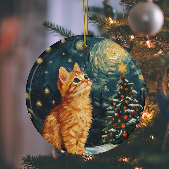 クリスマス猫オーナメント：星空スタイル、猫好きへのギフト - Etsy 日本