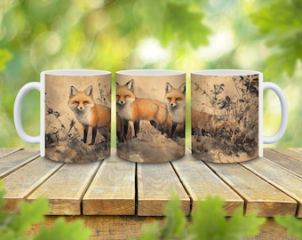 Personalized Japanese Fox Coffee Mug, Asian Art