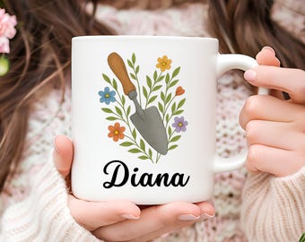Personalized Floral Gardening Mug, Gardener Gift for Her
