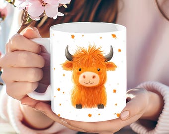 Personalized Highland Cow Coffee Mug, Cute Animal Cup
