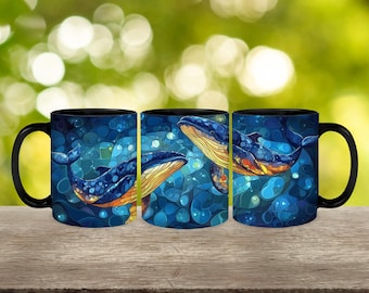 Personalized Stained Glass Whale Coffee Mug: Ocean Lover Gift