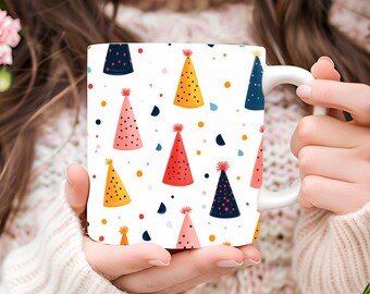 Personalized Birthday Party Hat Mug: Vivid Ceramic Coffee Cup