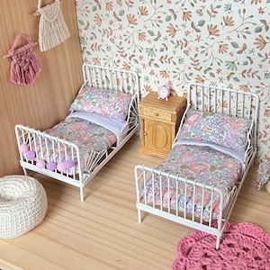Dollhouse bedding set - duvet and pillow - Liberty fabric - pompom garland