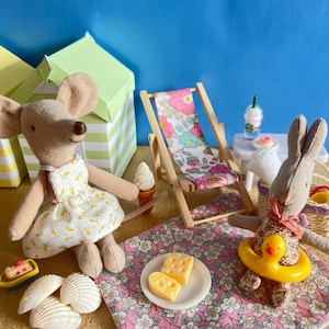 Miniature Deckchair - Liberty London - Maileg Beach Mouse - 12th scale - Dollhouse