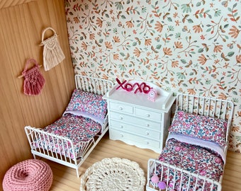Dollhouse bedding set - duvet and pillow - Liberty fabric - pompom garland