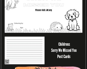 40 JW children/kids colour in ministry post cards