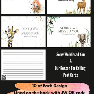 40 postales con motivos de animales de JW con diseño original para escribir cartas