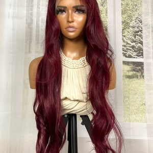 Healing Wig - Name "Love", HD 13x4 Frontal Wig, Brazil Body Wave, color 99J (wine red), 180% Density, Pre-Plucked, Baby Hairs, Elastic Bands