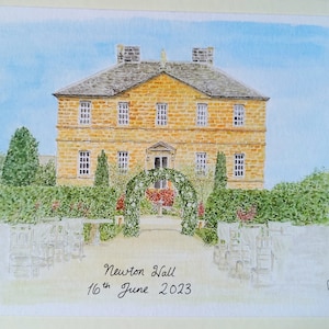 Custom Watercolour Wedding Venue Building Portraits from photos. Personalised Hand Drawn Wedding Cards, Wedding gifts, Anniversary gifts.
