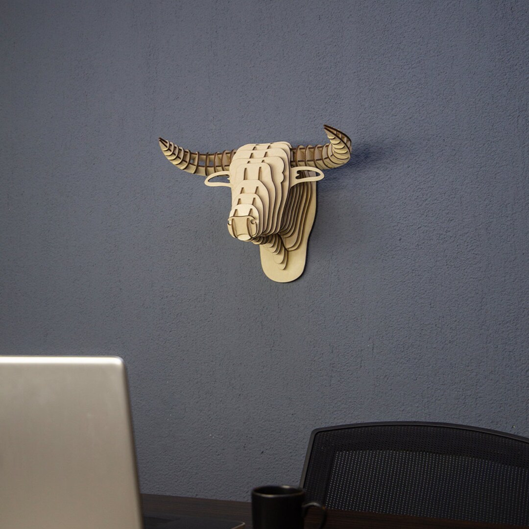 Wooden Bull Head Wall Decor 3d Puzzle Bull Head Trophy With Etsy