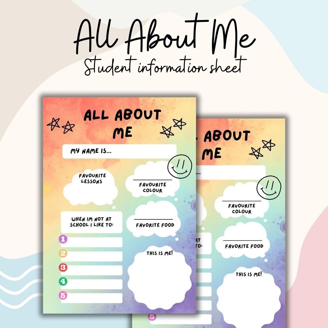 All About Me // Rainbow Printable Back to School Introduction Etsy UK