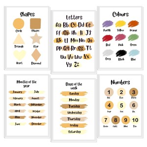 Neutral Coloured Learning Posters, digital download, print at home, nursery decor, education printables