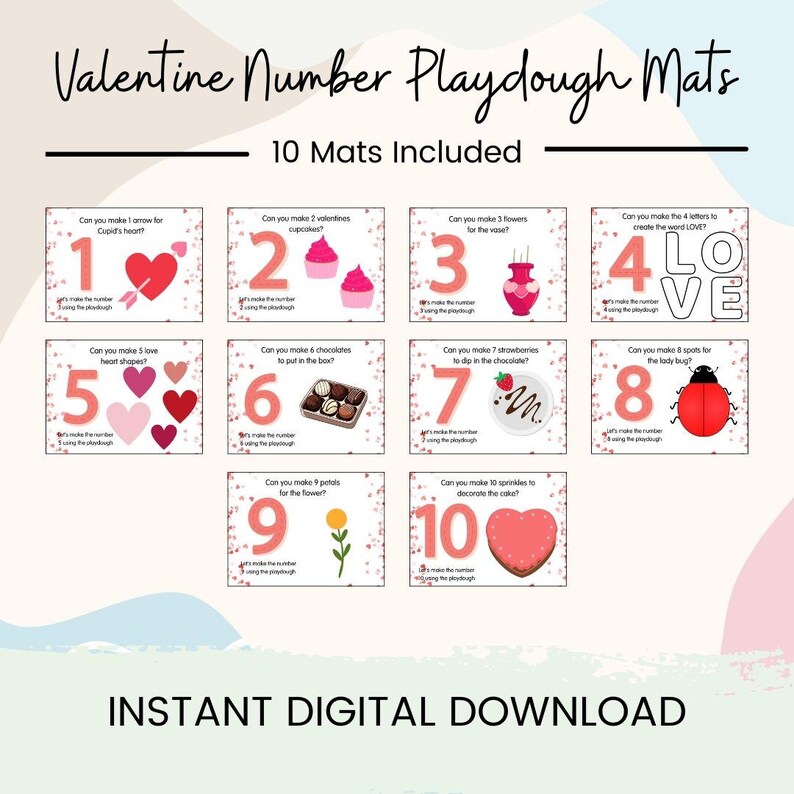 Valentines Number Playdough Mats // Fine Motor Skills Play Doh Mat Gift ...