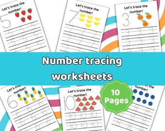 Number Tracing Worksheets 1-10: Preschool Handwriting Practice, Fine Motor Skills, Counting Activity (Digital Download)