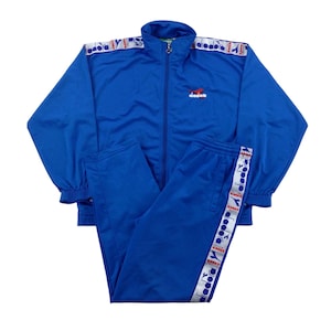 Vintage Diadora jaren 90 Sport Trainingsanzug - sportpak heren medium maat, tweedehands trainingspak heren