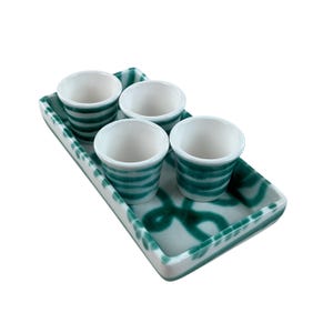 Austria Handpainted Gmundner Keramik Shot Becher Set Grüngeflammt Handcrafted Keramos Dishes