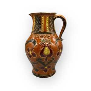 Österreichische handbemalte Gmundner Keramik 1968 Krug 22 cm Handgefertigte Keramos-Schalen