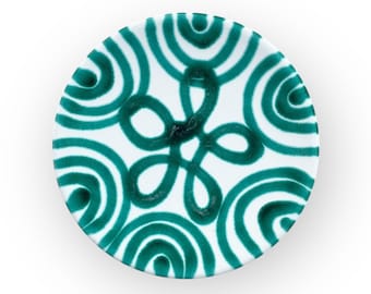 Austria Handpainted Gmundner Keramik Unterteller Grüngeflammt Ø15 cm Handcrafted Keramos Dishes