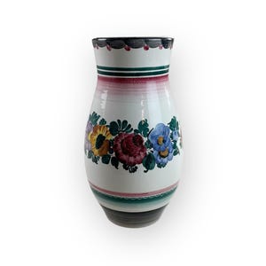 Austria Handpainted Gmundner Keramik 90s Vase Bauernblume 28cm Handcrafted Keramos Dishes