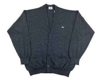80s-90s usa製 LACOSTE blue knit cardigan Vintage 80s Izod Lacoste Cardigan Sweater Mens L Alligator