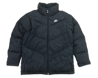 Vintage Nike Puffer Jacket | 2000s Y2K Navy Blue Down Coat, Men's