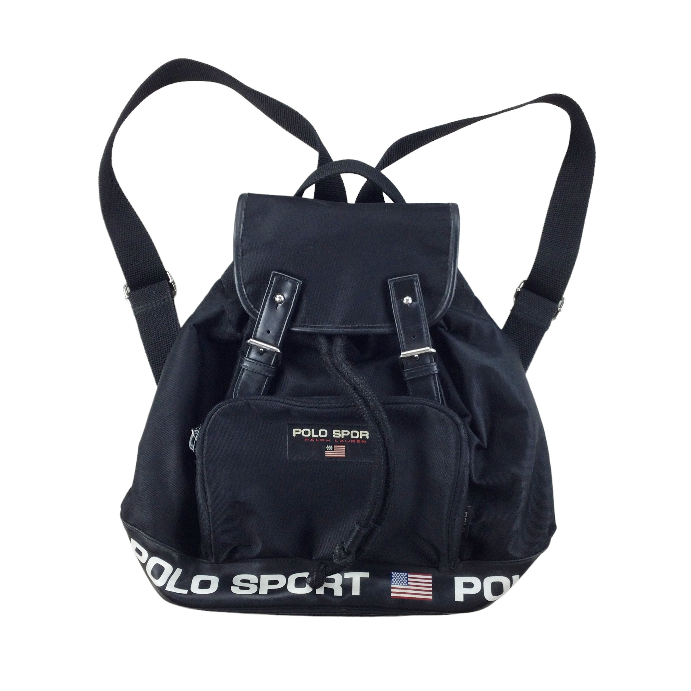 Polo Sport Ralph Lauren Blue Backpack Multi Pockets School Bag Vintage 90s  USED