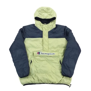 Vintage Champion 1/4 Zip Winter Puffer - Jaqueta de inverno masculina tamanho XXL Jaqueta acolchoada masculina usada