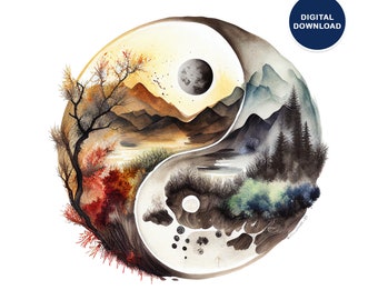 Abstract Yin Yang Print, Balance Wall Art, Zen Printable, Spiritual Wall Decor, Ying Yang Art, Meditation Print, Digital Download