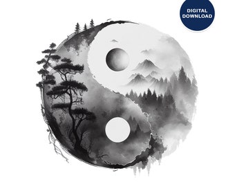 Black and White Yin yang wall art, Spiritual print, Taoism Art, Yoga Wall Decor, Printable wall art, Digital Download