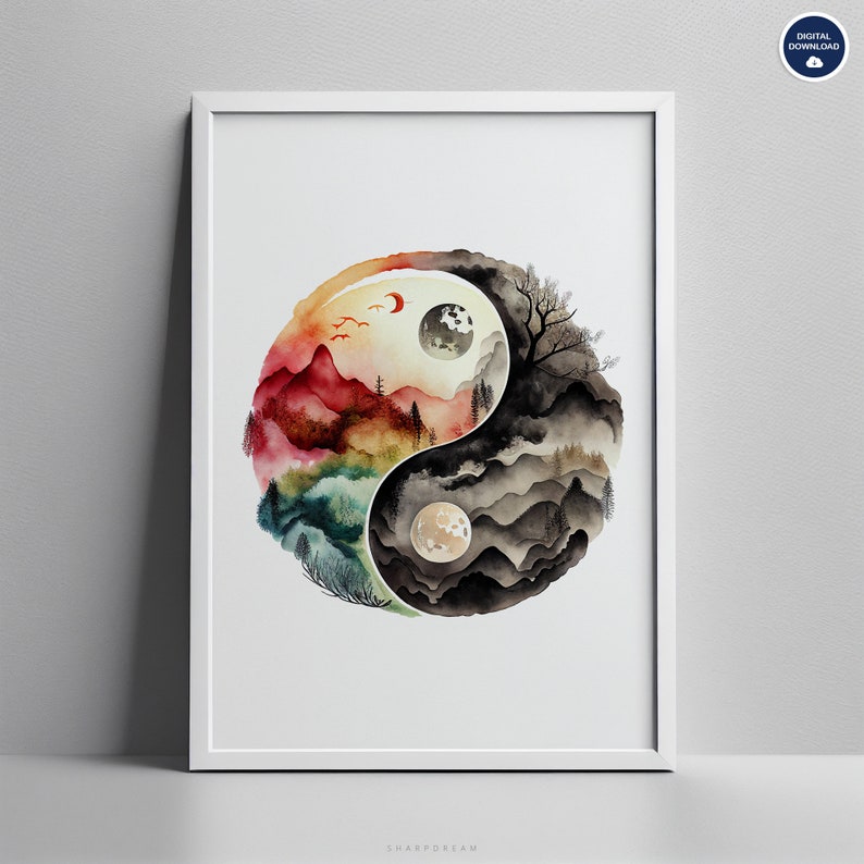 Watercolor Yinyang Printable on Wall Art Posters Tshirts Etsy