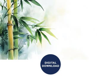 Bamboo Zen Art Watercolor Digital Artwork | Calming Wall Art for Meditation Spaces and Home Decor