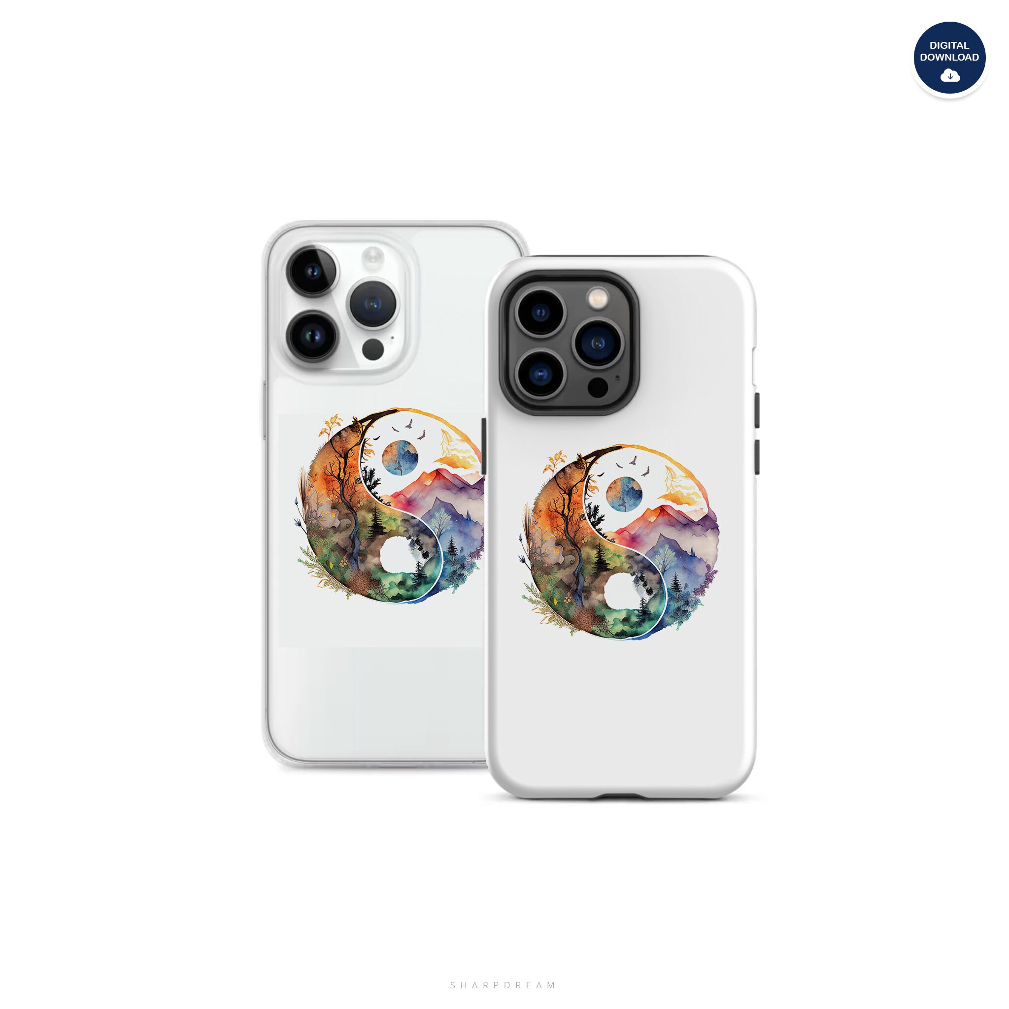 Zen Yin-yang Balance Printable Art, Watercolor Digital Wall Decor