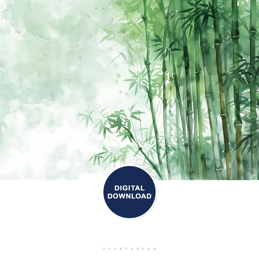 Bamboo Zen Art Watercolor Digital Wall Art - Tranquil Home Decor ...