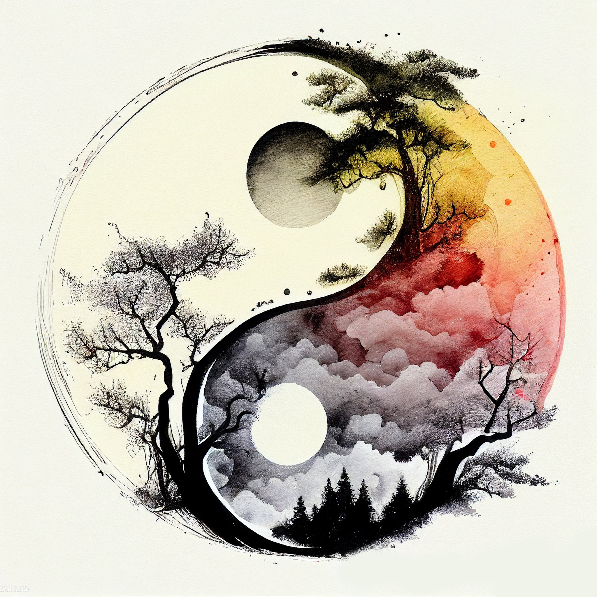Yin Yang Printable, Ying Yang Watercolor Artwork, Meditation Wall Art, Zen  Print 
