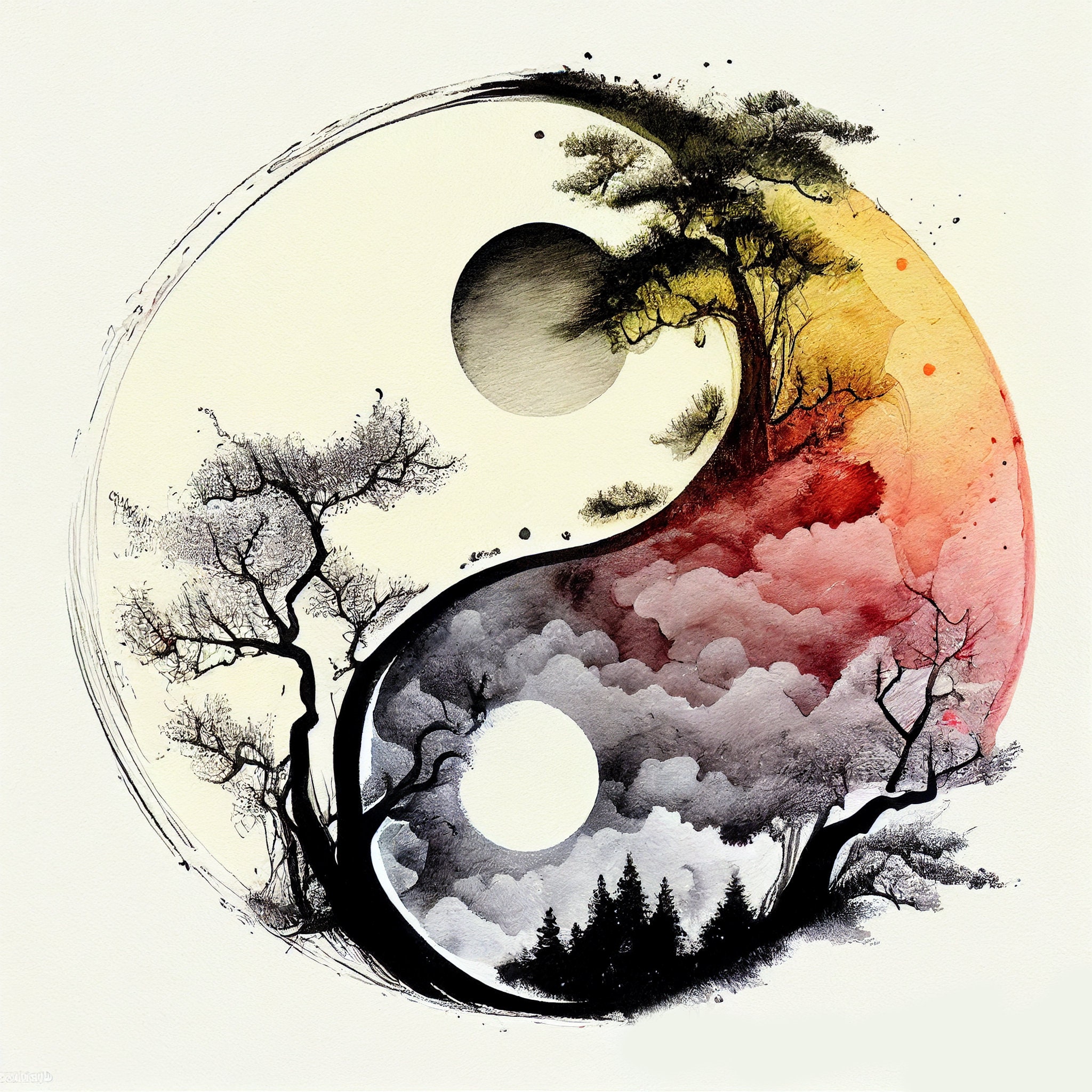Yin Yang Printable Ying Yang Watercolor Artwork Meditation Wall Art 