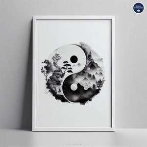 Yin and Yang Instant Download, Watercolor Ying Yang Printable Wall Art, Spiritual Yin Yang Decor To Print, Black and White Ying Yang Poster image 3