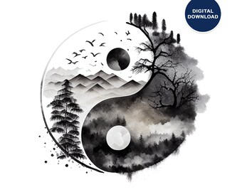 Black and White Yin and Yang Wall Art Printable, Abstract Ying Yang Printable Art, Spiritual Yin Yang Decor To Print