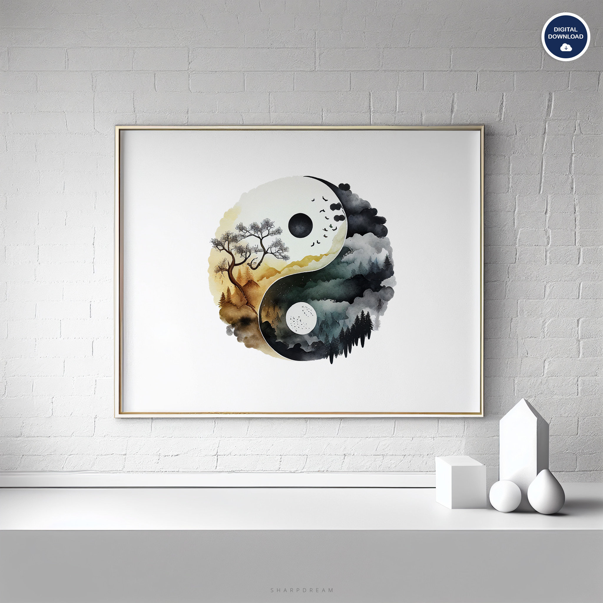 Yin Yang Wall Art Printable, Zen Yin