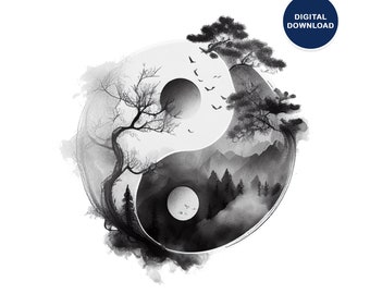 Black and White Yin Yang Printable Poster, Zen Wall Art, Ying Yang Wall Poster, Yoga Wall Decor, Meditation Decor, Yin-yang symbol