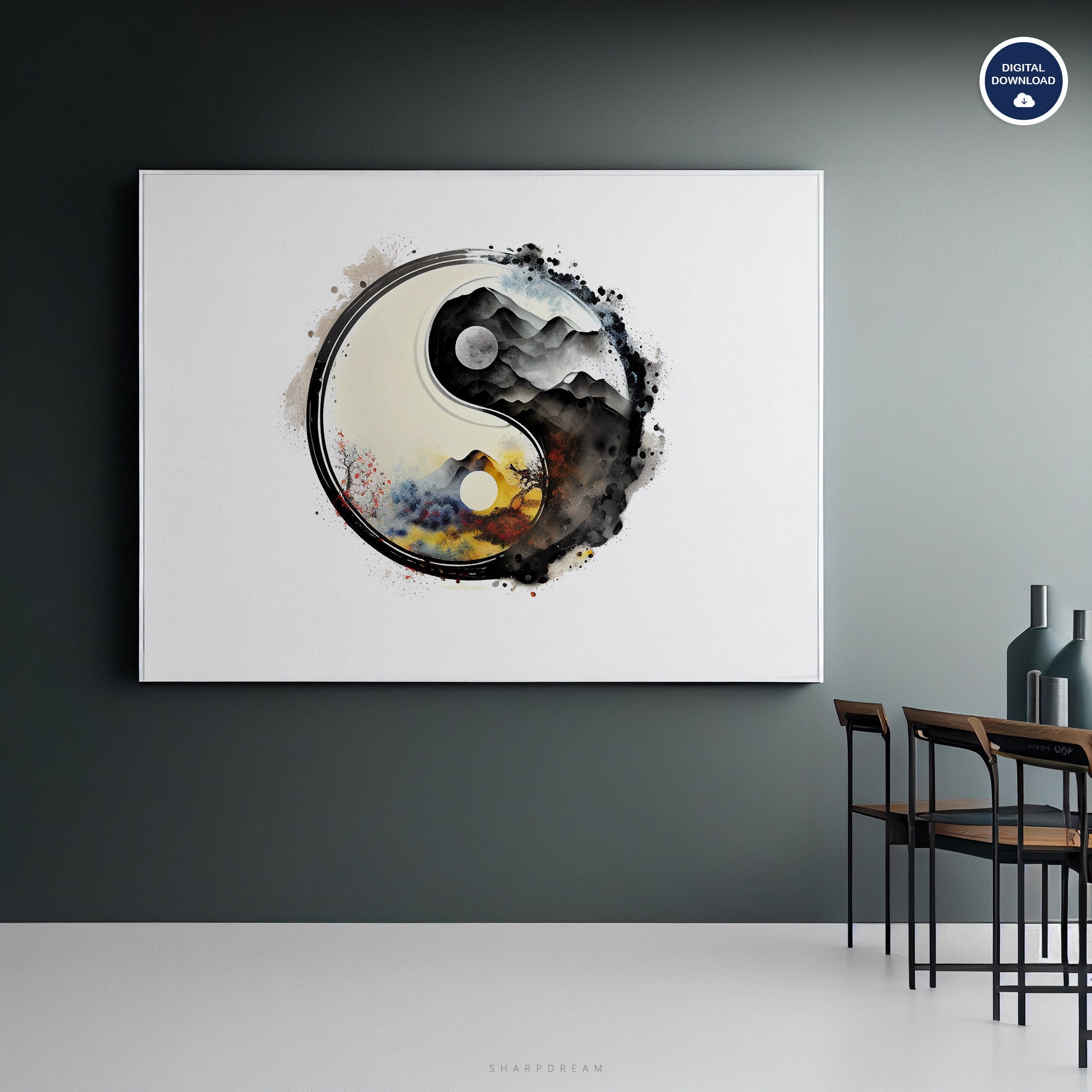 Yin and Yang Wall Art Download, Colorful Printathome Art, Abstract