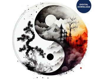 Instant Download Yin Yang Art, Printable Zen Watercolor Wall Decor, Modern Home Artwork, Peaceful YinYang Symbol, Spiritual Balance Decor